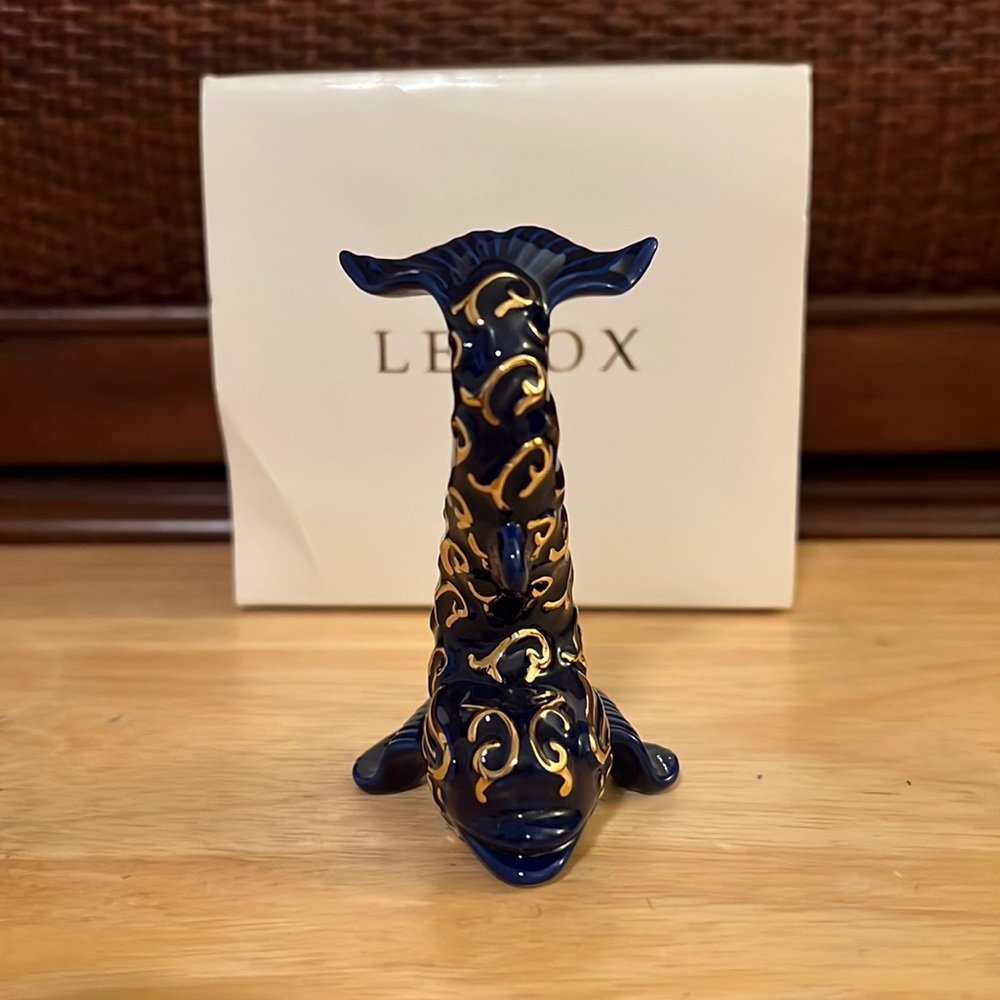 COLLECTIBLE LENOX DOLPHIN FIGURINE•COBALT BLUE W/GOLD ACCENTS•BRAND NEW IN BOX